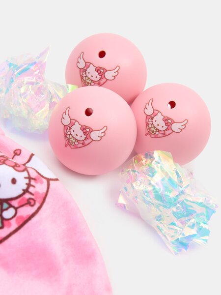 Sinsay - Комплект торбичка и топчета за котка Hello Kitty 5 броя - пастелнорозово