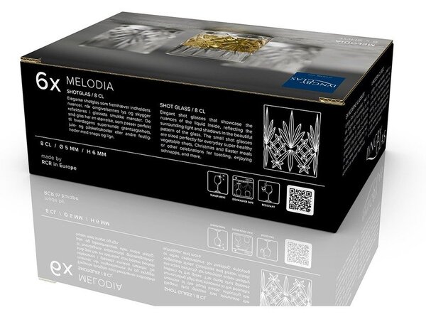 Кристални стъклени чаши в комплект 6 бр. за шотове 80 ml Melodia – Lyngby Glas