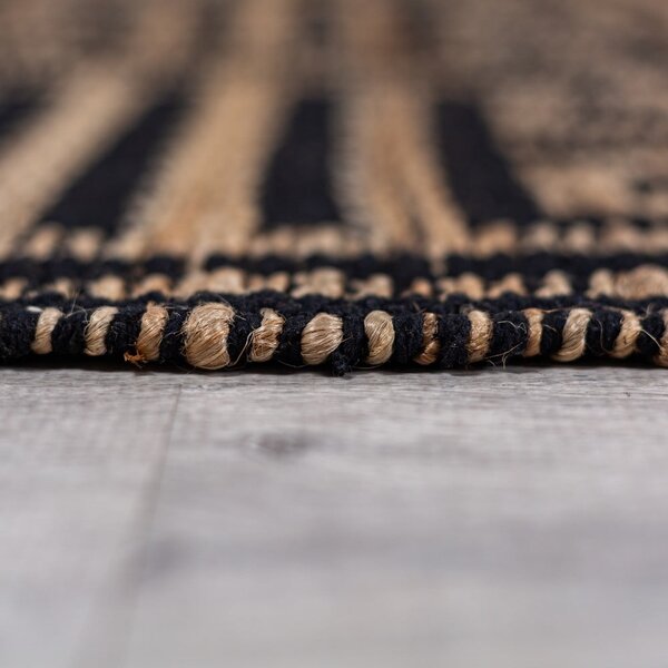 Черна/естествена ръчно изработена пътека със смес от юта 80x230 cm Meander Jute – Flair Rugs