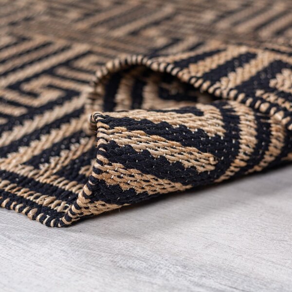 Черна/естествена ръчно изработена пътека със смес от юта 80x230 cm Meander Jute – Flair Rugs