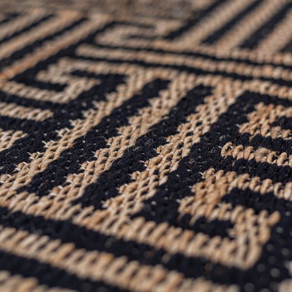 Черна/естествена ръчно изработена пътека със смес от юта 80x230 cm Meander Jute – Flair Rugs