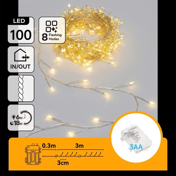 Aigostar - LED външна коледна верига 100xLED/8 функции 3xAA 3,3m IP44 топла бяла