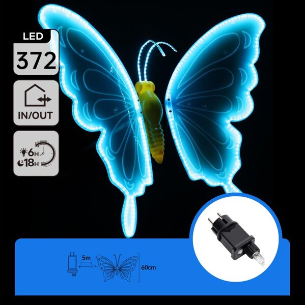 Aigostar - LED външна декорация 372xLED 60 cm IP44 пеперуда/синя
