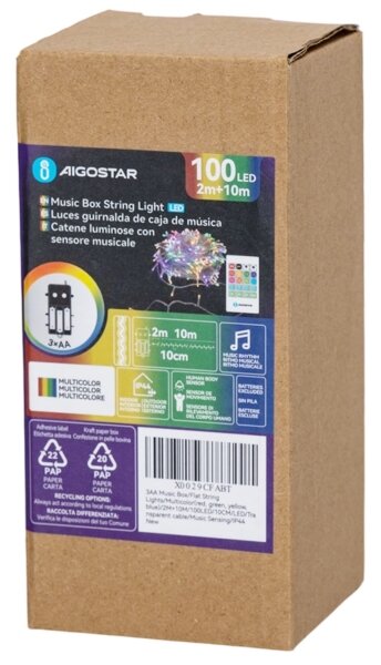 Aigostar - LED димируема външна гирлянда със сензор 100xLED/3xAA 12m многоцветна + дистанционно управление