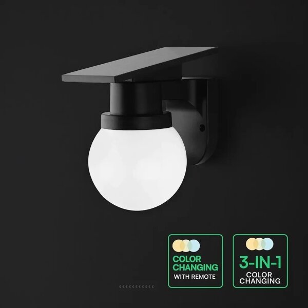 LED соларна стенна лампа LED/3,7V 3000/4000/6400K IP54 1800 mAh черна + дистанционно управление