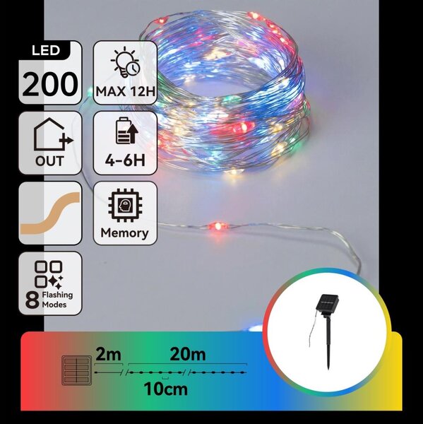 Aigostar - Соларен LED гирлянд 200 LED / 8 режима, 22 м, IP65, мултицветен, 800 mAh