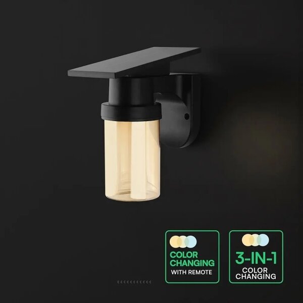 LED Sol стенна лампа LED/3,7V 2700/3200/5000K IP54 1800 mAh черна/димчато бежова + дистанционно управление