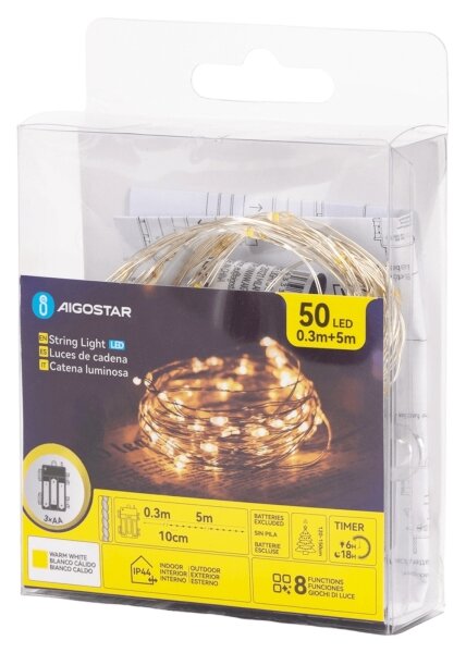 Aigostar - LED гирлянд 50xLED/3xAA 5,3m топла бяла светлина