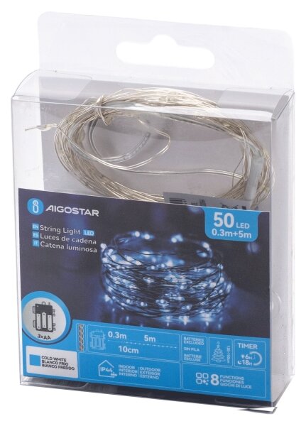 Aigostar - LED гирлянд 50xLED/3xAA 5,3m студено бяло