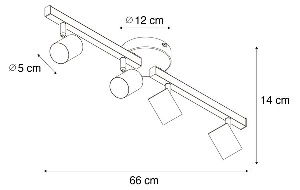 Plafondspot zwart GU10 50mm 4-lichts incl. backlight - Back Up