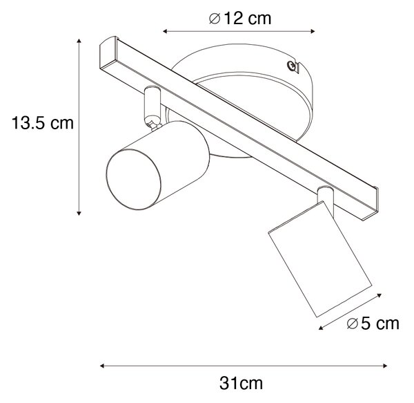 Plafondspot zwart GU10 50mm 2-lichts incl. backlight - Back Up