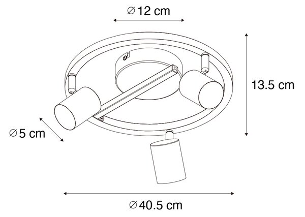 Plafondspot zwart GU10 50mm 3-lichts rond incl. backlight - Back Up