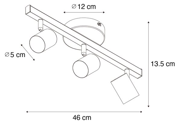 Plafondspot zwart GU10 50mm 3-lichts incl. backlight - Back Up