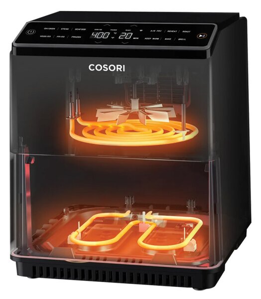 Фритюрник с горещ въздух Cosori Dual Blaze CAF-P681S, 1700 W, 6.4 л, 12 програми, 360 ThermoIQ, Двойни нагреватели, Черен