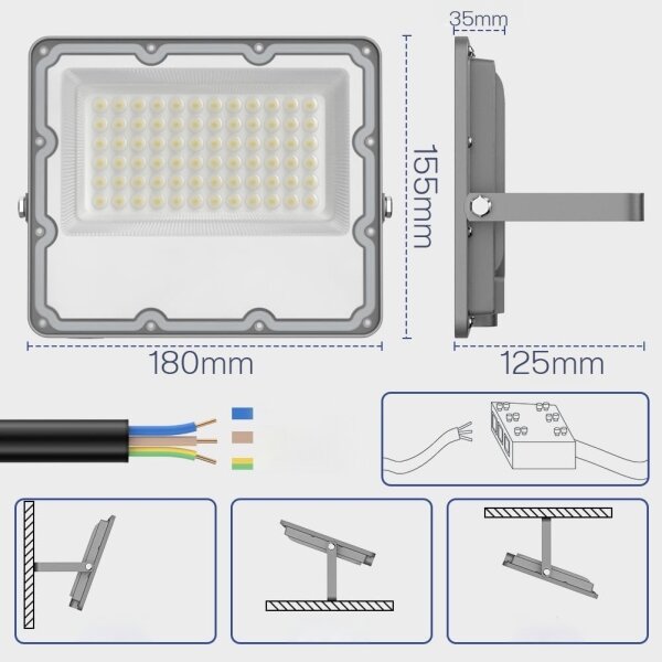 LED външен прожектор LED/50W/230V 4500K IP65 сив