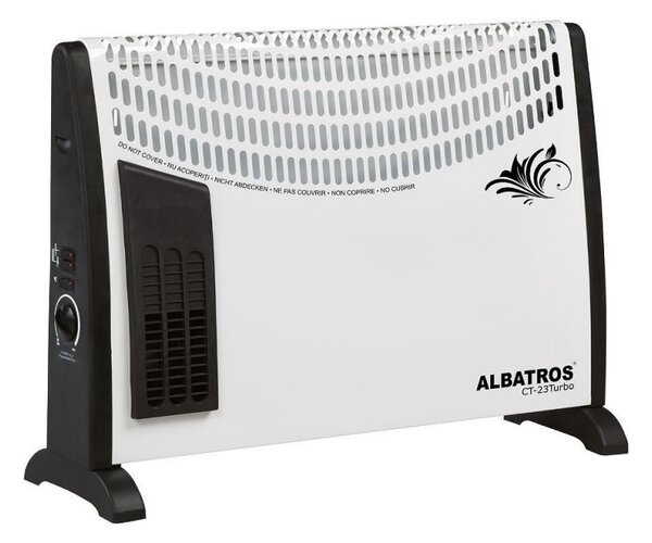 Конвектор за под ALBATROS CT-23TURBO, 2000W, 20 м2, TURBO вентилатор, Регулируем термостат, Защита от прегряване, Бял/черен