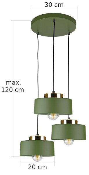Полилей на кабел IGNIA 3xE27/60W/230V зелен/златист