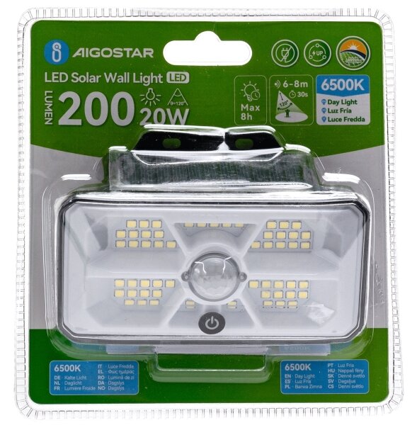 Aigostar - соларна LED лампа със сензор LED/3,7V 6500K 500 mAh IP65 черна