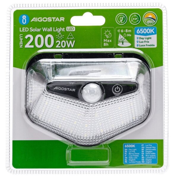 Aigostar -LED Соларно осветително тяло с вграден сензор LED/3,7V 6500K 500 mAh IP65 черно