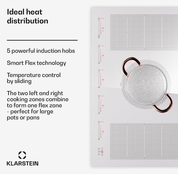 Klarstein Masterzone 90 Flex, индукционен плот, макс. 12 600 W, вграден, 5 зони Flex, технология ThermoBoost, Smart Flex
