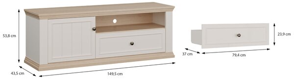 TV шкаф THIRTEEN, 149.50 см, бяло/дъб Рива