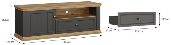 TV шкаф THIRTEEN, 149.50 см, дъб Маувела/сиво
