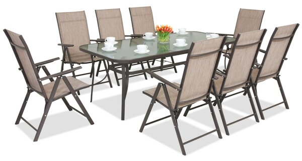 Трапезни мебели от стомана Modena/Rosario за 8 души с голяма маса 200 cm Garden Point, кафяви