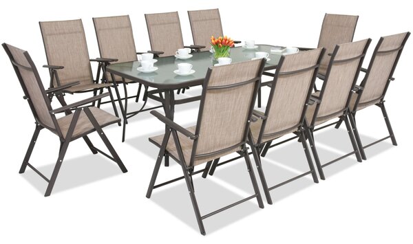 Трапезни мебели от стомана Modena/Rosario за 10 души с голяма маса 200 cm Garden Point, кафяви