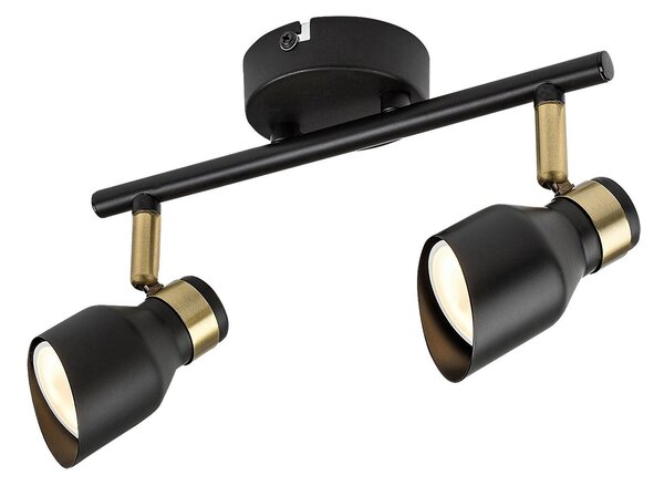 RABALUX Lilou, indoor matte black + gold metal ceiling lamp, GU10 2xMAX25W, shade: D5,5cm, lamp: L25cm, H18cm, installation diam