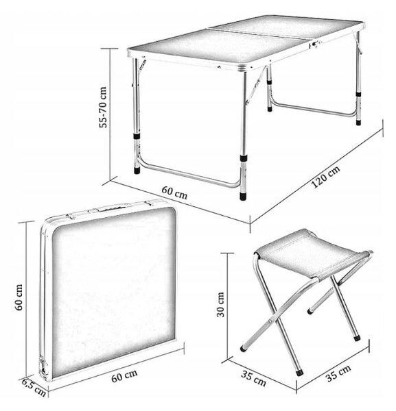 Къмпинг маса с 4 стола в бяло
