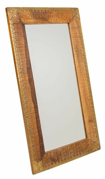 Стенно огледало Alexandra House Living Кафяв Месинг Дърво манго Дървен MDF 1 x 88 x 49 cm