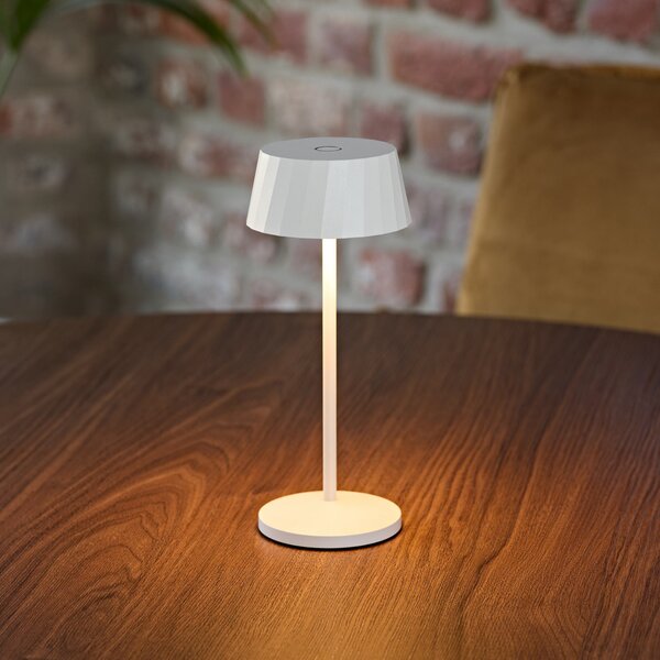 Sigor LED акумулаторна настолна лампа Facetta, комплект от 3 броя, бяла, 22 cm, IP44, Затъмняване, Бял, Дневна/трапезария, Алуминий, Модерен