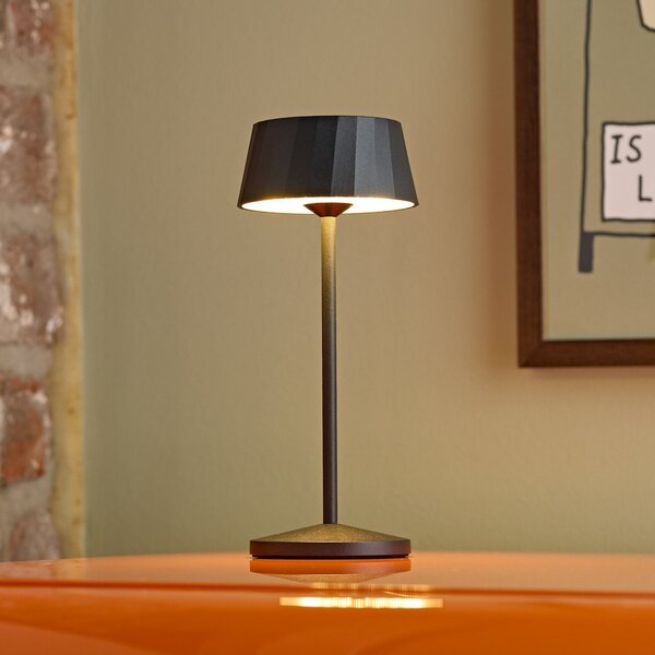 Sigor LED акумулаторна настолна лампа Facetta, комплект от 3 броя, черна, 22 cm, IP44, Затъмняване, Черен, Дневна/трапезария, Алуминий, Модерен
