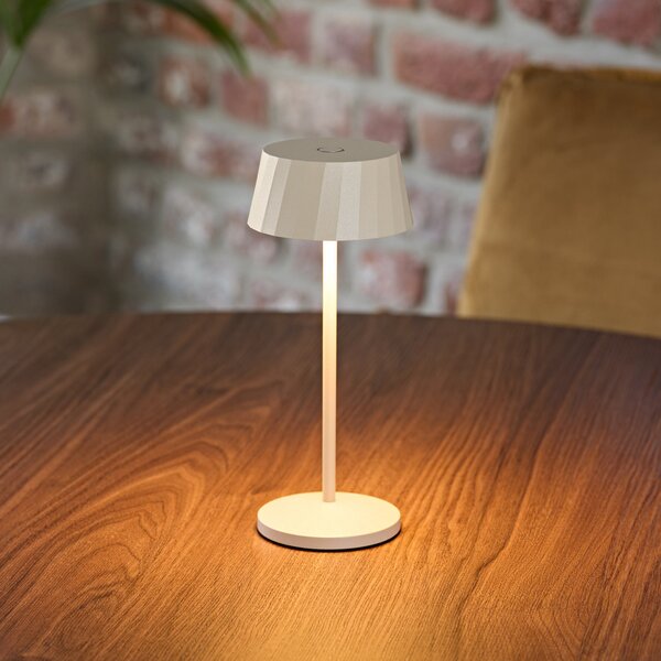 Sigor LED акумулаторна настолна лампа Facetta, комплект от 3 броя, бежова, 22 cm, IP44, Затъмняване, Бежов, Дневна/трапезария, Алуминий, Модерен