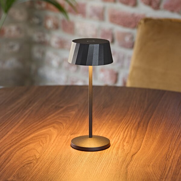 Sigor LED акумулаторна настолна лампа Facetta, комплект от 3 броя, черна, 22 cm, IP44, Затъмняване, Черен, Дневна/трапезария, Алуминий, Модерен
