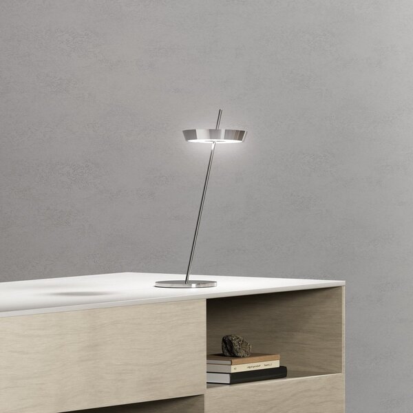 Sigor LED акумулаторна настолна лампа Mahina, хромирана, височина 36 cm, метал, CCT, Затъмняване, Металик, Дневна/трапезария, Алуминий, Модерен