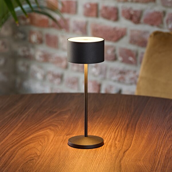 Sigor LED акумулаторна настолна лампа Veluna, черна, комплект от 3 броя, 25 cm, IP44, Затъмняване, Черен, Дневна/трапезария, Алуминий, Модерен