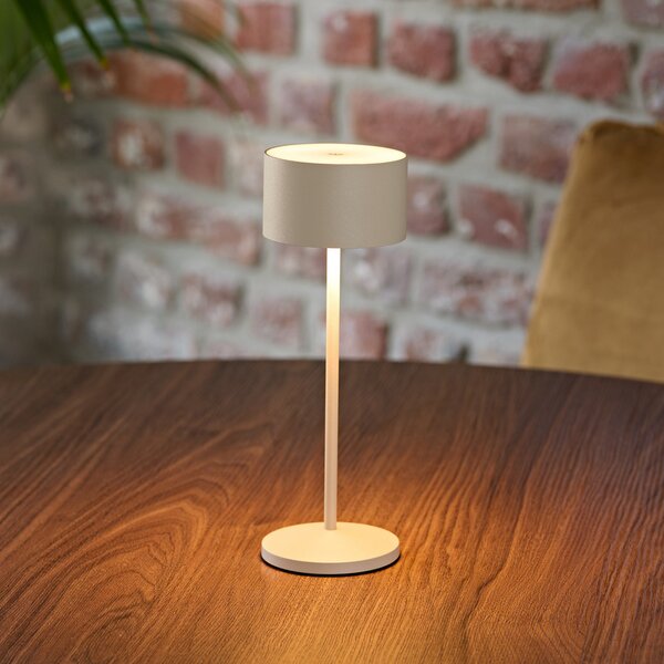 Sigor LED акумулаторна настолна лампа Veluna, бежова, комплект от 3 броя, 25 cm, IP44, Затъмняване, Бежов, Дневна/трапезария, Алуминий, Модерен