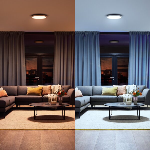 Philips Hue LED таванна лампа White Ambiance Aurelle, Ø 40 cm, Затъмняване, Бял, Дневна/трапезария, Метал, Модерен
