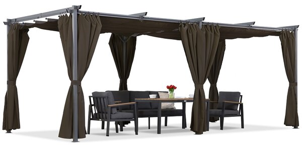 Кафява пергола за тераса La Palma 3x6 м със завеси Garden Point