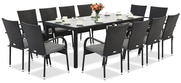 Градинска мебел от техникоратан Milan за 12 души с голяма маса Garden Point black