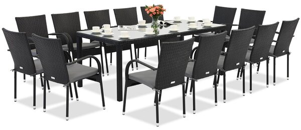 Градинска мебел от техникоратан Milan за 14 души с голяма маса Garden Point black