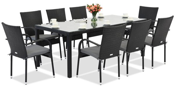 Градинска мебел от техникоратан Milan за 8 души с голяма маса Garden Point black