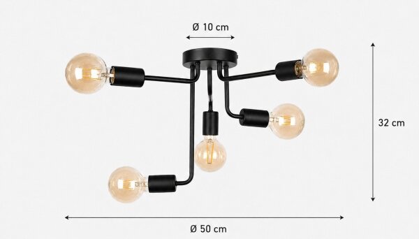 Повърхностен полилей NIXO 5xE27/60W/230V черен