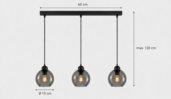 Пендел UNO 3xE27/60W/230V черен/опушен