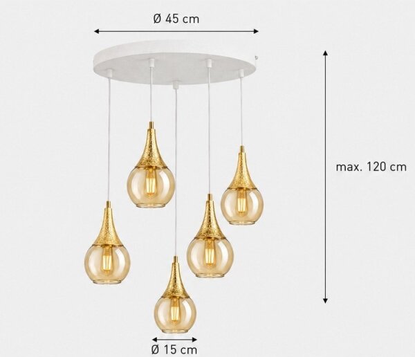 Пендел LACRIMA WHITE 5xE27/60W/230V Ø 45 см