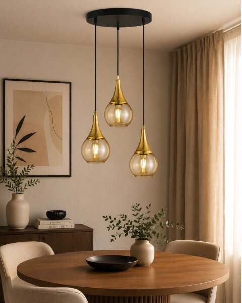 Пендел LACRIMA HONEY 3xE27/60W/230V Ø 30 см