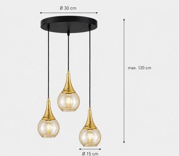 Пендел LACRIMA HONEY 3xE27/60W/230V Ø 30 см