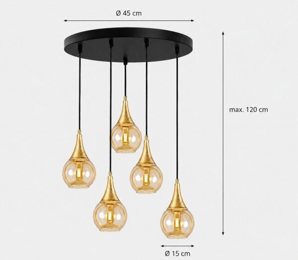 Пендел LACRIMA HONEY 5xE27/60W/230V Ø 45 см