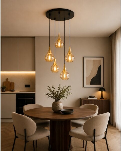 Пендел LACRIMA HONEY 5xE27/60W/230V Ø 45 см